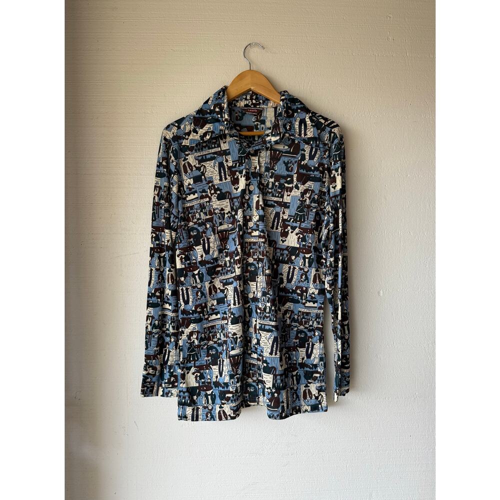 VTG 1970s Levi's All Over Print Cowboy Button Up Shirt Disco Style Size Medium